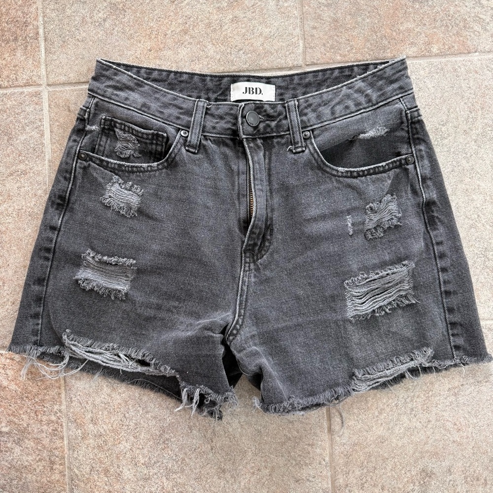JBD Distressed High-Rise Black Denim Shorts Size Medium